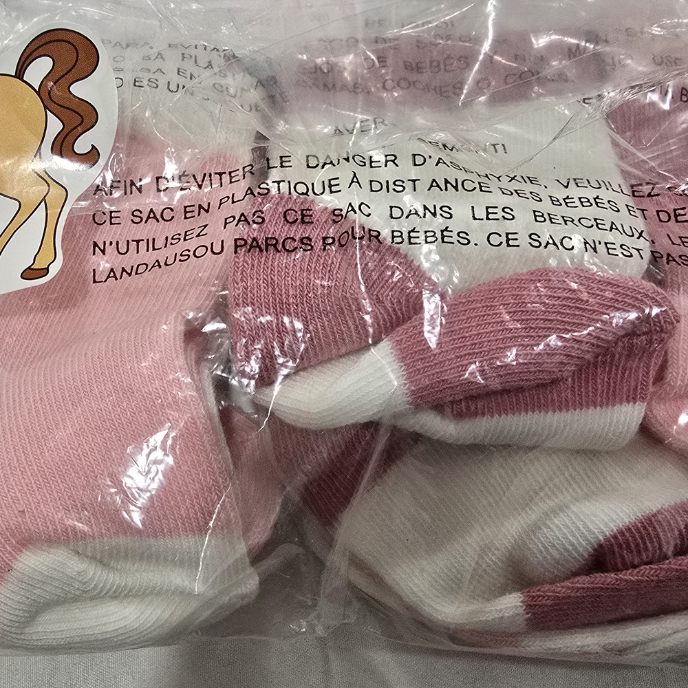 Cute Pink and White Baby Socks with Deer Design - Picture 3 of 5